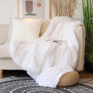 white faux fur blanket