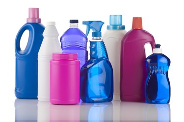 Plastic bottles of chemical cleaning products