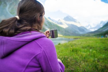 Young woman camping