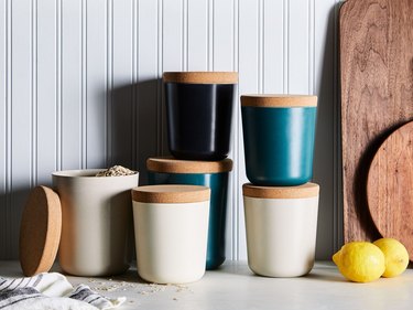 Recycled bamboo and cork food canisters