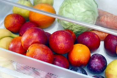 Fruits and vegetables in a clear drawer