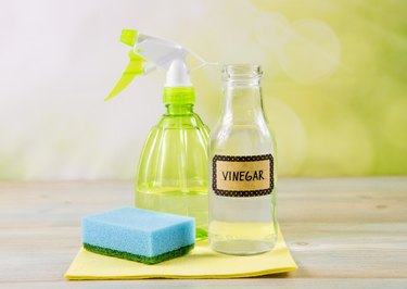 Vinegar, spray bottle and sponge