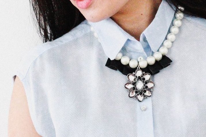 Make a statement necklace by combining different materials.
