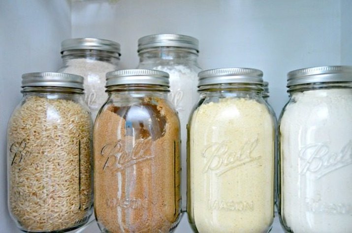 Ball jars filled with dried food goods to keep bugs out