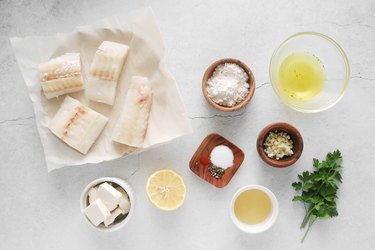 Ingredients for garlic butter cod recipe