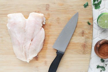 Slice chicken breast in half widthwise