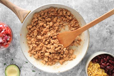 Cook ground chicken with taco seasoning