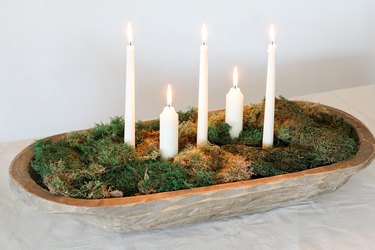 DIY moss bowl centerpiece with candles