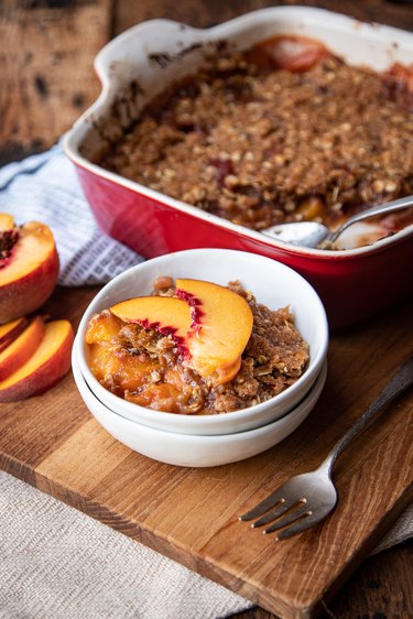 Finished homemade peach crisp