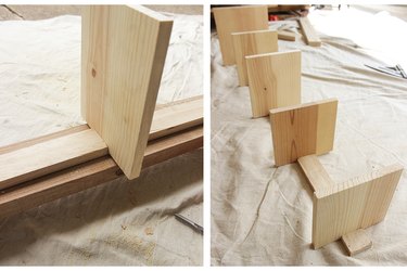 Shelves attached onto spine.