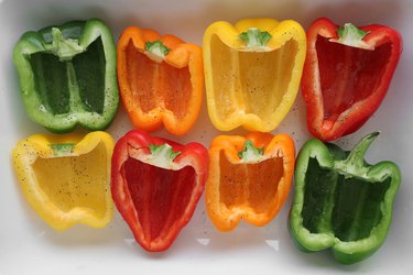 Drizzle bell peppers with olive oil