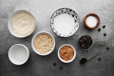 Ingredients for chocolate chip cookie dough protein bars