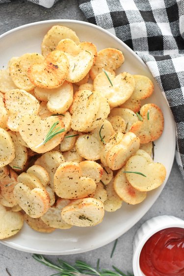 Completed heart-shaped roasted potatoes