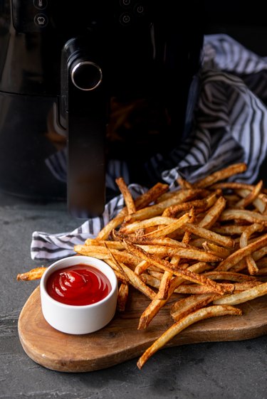 Homemade french fries with ketchup