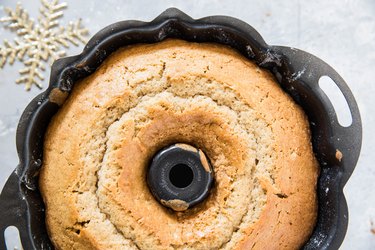 eggnog cake in a bundt cake pan