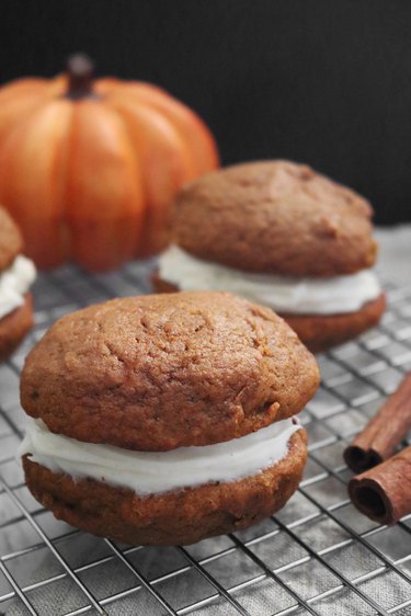 Spiced pumpkin whoopie pies with maple cream cheese frosting