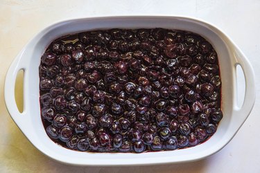 Cherry filling in a casserole dish