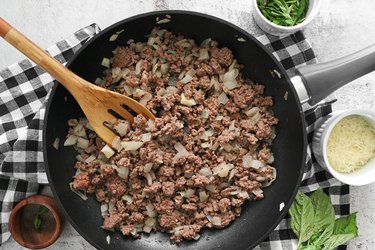 Cook ground meat and onions
