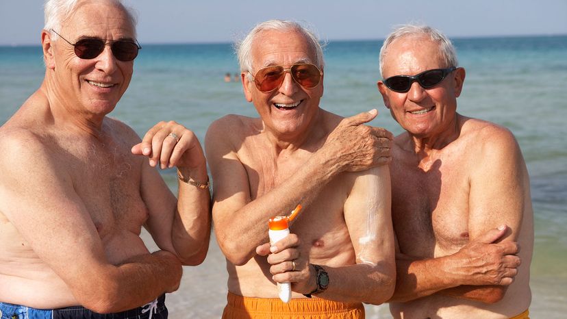 senior men with sunscreen